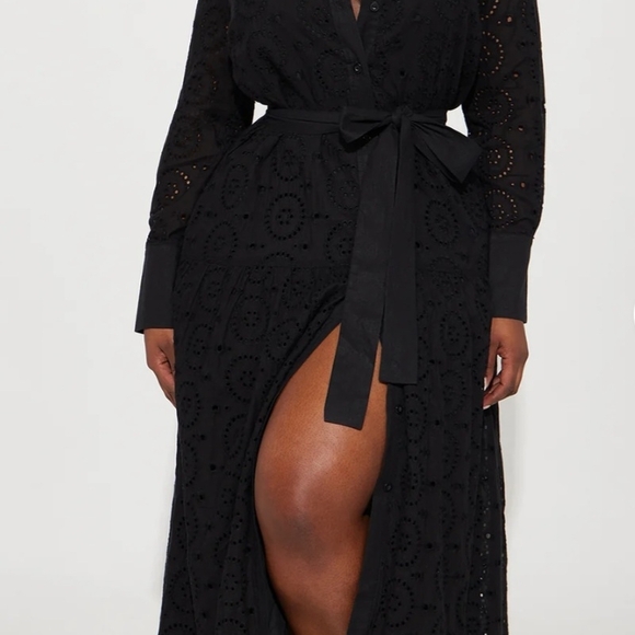 Black Long Sleeve Eyelet Dress - Picture 2 of 10